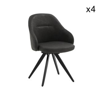 Konte Design Lote de 4 sillones giratorios de polipiel antracita y patas negro