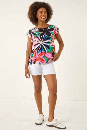 Roman Floral Print Shell Top