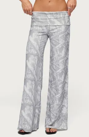 Edikted Cammy Camo Wide Leg Foldover Pants in Gray at Nordstrom, Size X-Large