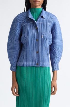 Issey Miyake Pliss&eacute; Denim Jacket in Blue at Nordstrom, Size 3