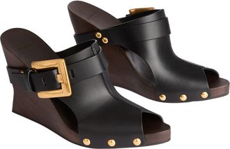 Balmain Anthem Wedge smooth leather mules in Black at Nordstrom, Size 38