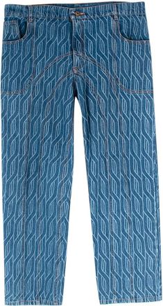 Ahluwalia Studio Blue Graphic Laser Print Straight Leg Jeans Size L