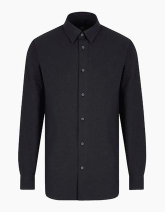 A|X Armani Exchange Mens Seersucker Textured Long Sleeve Navy Shirt - Size: 42/Regular