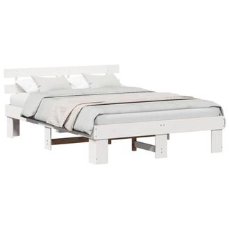 Berkfield Home White Bed Frame with Headboard White 140x200 cm Solid Wood Pine