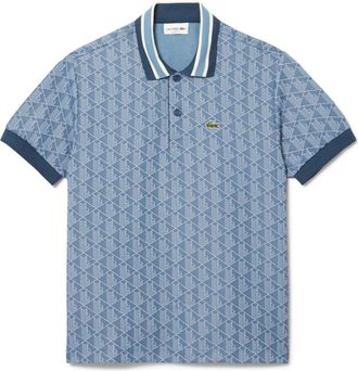 Lacoste Mens Fit Monogram Jacquard Polo Shirt in Blue - Size X-Small