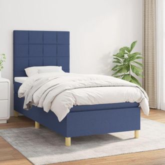 vidaXL Cama Box Spring Con Colch&oacute;n Tela Azul 90x190 Cm Vidaxl