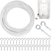 OEM Cable Para Cortinas De 10 M - Pvc Blanco Con 25 C&aacute;ncamos Y 25 Ganchos De Tornillo - Resistente A La Corrosi&oacute;n Para Ventanas De Madera Y Metal - Crezuo