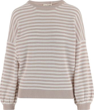 Bruno Manetti Beige Stripes Round Neck Sweater