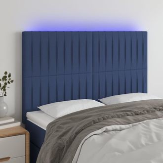vidaXL Cabecero Con Luces Led Tela Azul 144x5x118/128 Cm Vidaxl