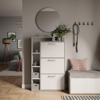 Vicco Zapatera Abatible Orlando, Blanco/hormig&oacute;n, 80 X 128.3 Cm Con 3 Compartimentos Abatibles, Vicco