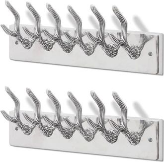 vidaXL Wardrobe Coat Hooks 2 pcs Silver Aluminium vidaXL