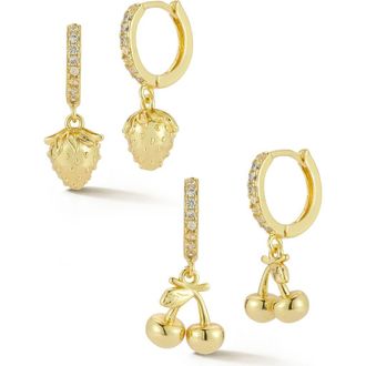 Glaze Jewelry Set of 2 Strawberry & Cherry Drop Huggie Hoop Earrings in Gold at Nordstrom Rack