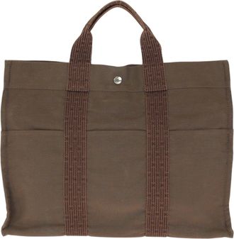 Herm&egrave;s Brown Polyamide Polyester Handbag Tote Bag (Pre-Owned)