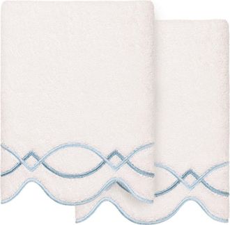 Linum Home Textiles 100% Turkish Cotton Diamond Chain Scallop 2Pc Embellished Hand Towel Set