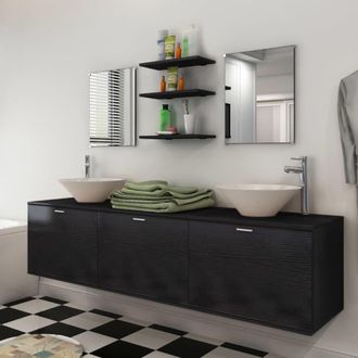 vidaXL Vidaxl - Conjunto De Muebles De Ba&ntilde;o Con Lavabo Y Grifo 10 Piezas Negro