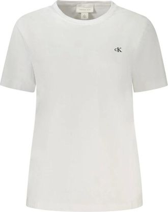Calvin Klein Tops, Dames, Wit, 2Xl, Katoen, Wit Katoenen Geborduurd Logo T-Shirt