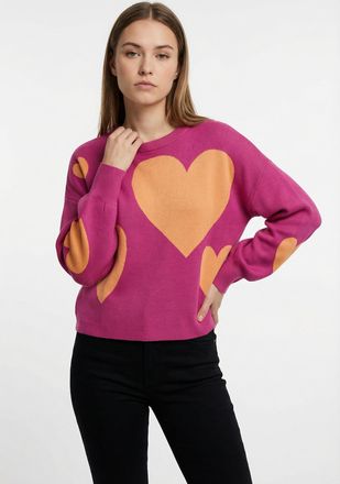 Only Strickpullover ONLY ONLMONTANA LS JQ O-NECK CC KNT, Damen, Gr. XL, pink yarrow, Strick, Obermaterial: 82% Viskose, 18% Nylon, gemustert, regular fit n