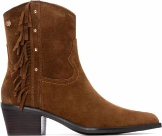 Carmela Womens Suede Fringe Ankle Booties In Camel