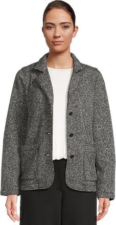Eileen Fisher Stand Collar Jacket Womens Coat Black White : SM, Lyocell/Nylon/Spandex