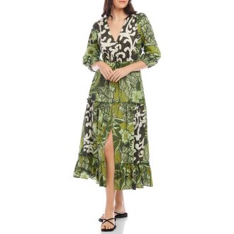 Fifteen Twenty Nicki Tiered Ruffle Maxi Dress in Green Print at Nordstrom, Size Small
