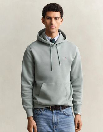 GANT Mens GANT Mens Regular Fit Shield Logo Pullover Hoodie - 10 Ceramic Grey - Size: 38