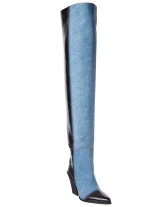 Jimmy Choo London Maceo 85 Denim & Leather Over-The-Knee Boot
