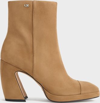 Charles & Keith Jyll Suede Sculptural-Heel Ankle Boots