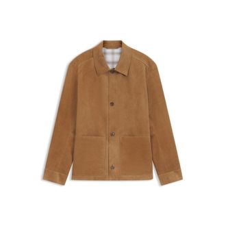 BOSS Button-up suede jacket with checkered lining