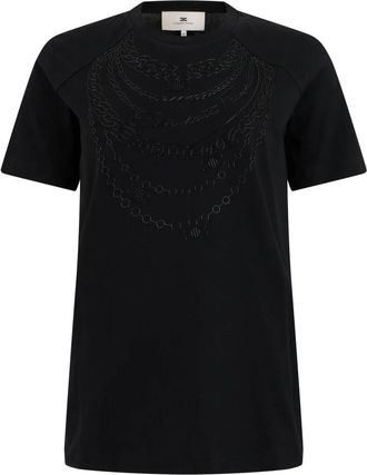 Elisabetta Franchi Klassiek T-shirt met korte mouwen - Dames - T-shirts - Zwart - M - Katoen - Tops