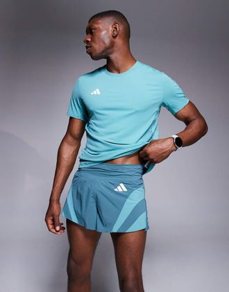 adidas adidas Running - Adizero - Pantaloncini color verde-azzurro con 3 strisce laterali-Blu