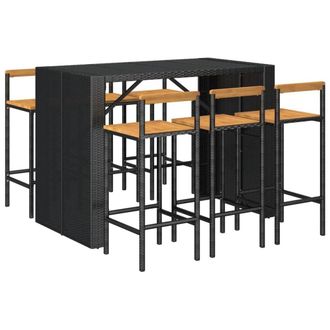 Berkfield Home Beautiful 7 Piece Garden Bar Set Black Poly Rattan& Solid Wood Acacia