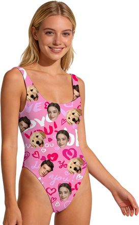 Generic Personalised Swimming Costume Women,Custom One Piece Women Swimwear with Husbands Faces,Funny Tummy Control Swimwear Multicolour (Z)