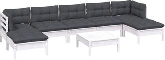 vidaXL Muebles De Jard&iacute;n 8 Pzas Con Cojines Blanco Madera De Pino Vidaxl