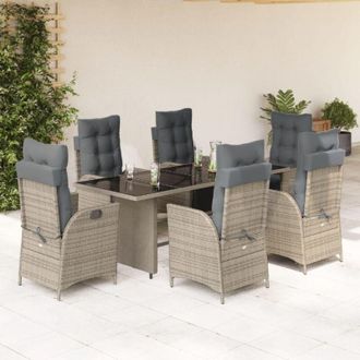 vidaXL Set Comedor Jard&iacute;n 7 Pzas Y Cojines Rat&aacute;n Sint&eacute;tico Gris Vidaxl
