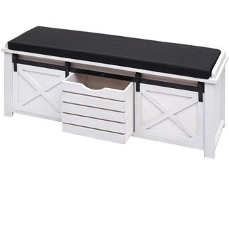 Hhg Panca panchina industriale da interni portaoggetti 596 metallo legno massello bianco
