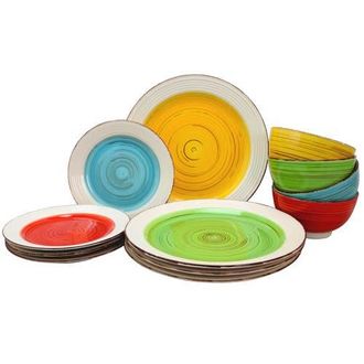 Gibson Home Confetti Band 12 piece Mix and Match Ceramic Dinnerware Set in Assorted at Nordstrom