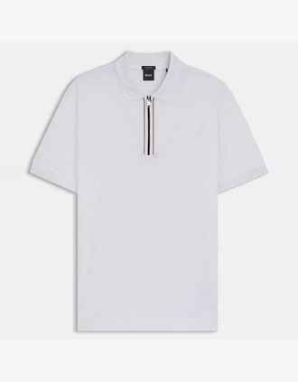 HUGO BOSS Mens Paras 65 Zip Placket Polo Shirt - White - Size: 34