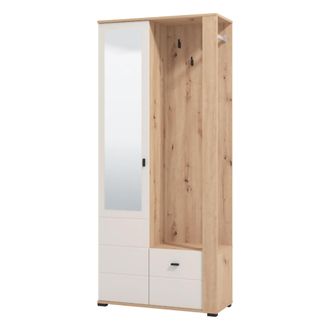 Dmora Mueble De Entrada Vique, Espejo Incluido, 6 Estantes, Perchero, 87x36x197h Cm Blanco Crema