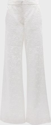 Veronica Beard Tonelli Lace Wide-Leg Tailored Pants