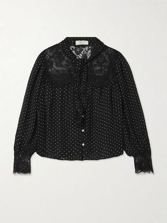 Sea New York Blusa In Crêpe De Chine A Pois Con Finiture In Pizzo E Ruches Melody - Nero