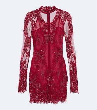 Blumarine Vestido corto de encaje adornado