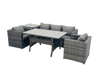 Fimous Outdoor Dining Table Sofa Set with Side Table Dark Grey Mixed