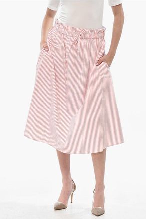 Woolrich Striped Cotton Poplin Midi Skirt With Elastic Waist size Xl