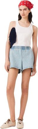 Maje Floral denim shorts in Blue at Nordstrom, Size 34