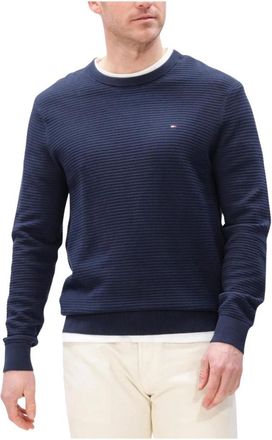 Tommy Hilfiger Seasonal Structure Cneck - Heren - Ronde hals truien - Blauw - 2XL - Katoen - Truien & Vesten