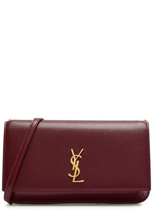 Saint Laurent Logo Saffiano Leather Phone Holder - Burgundy - One Size