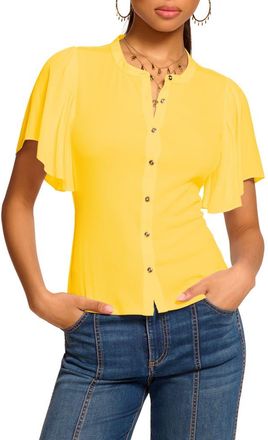 Ramy Brook Colette Mixed Media Flutter Sleeve Top in Lemon Drop at Nordstrom Rack, Size Xx-Large