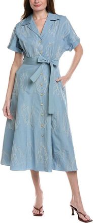 Lafayette 148 New York Embroidered Notch Lapel Shirtdress