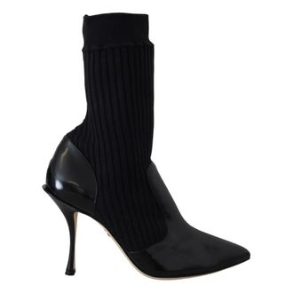 Dolce & Gabbana Heeled Boots, female, Black, 4 UK, Elegant Black Leather Calf Socks Boots