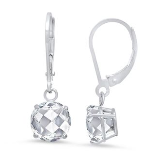MAX + STONE 10K White Gold Round Checkerboard Cut Gemstone Leverback Earrings (8mm)
